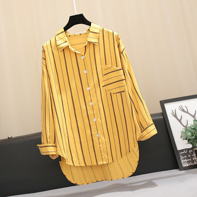 Ριγέ γυναικείο πουκάμισο ασύμμετρο σχέδιο