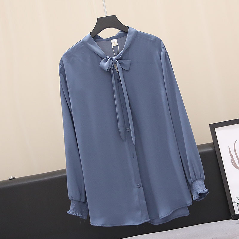 Cămașă de damă elegantă - model larg cu o panglică pe guler în mai multe culori