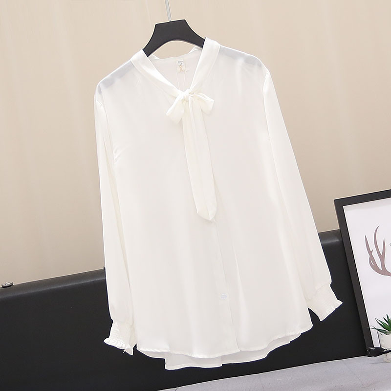 Cămașă de damă elegantă - model larg cu o panglică pe guler în mai multe culori