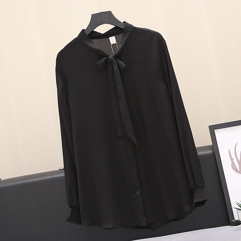 Cămașă de damă elegantă - model larg cu o panglică pe guler în mai multe culori