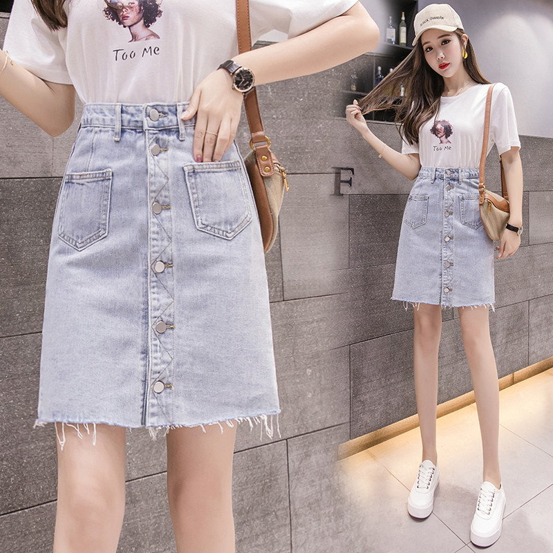 Női aktuális farmerszoknya világoskék színben