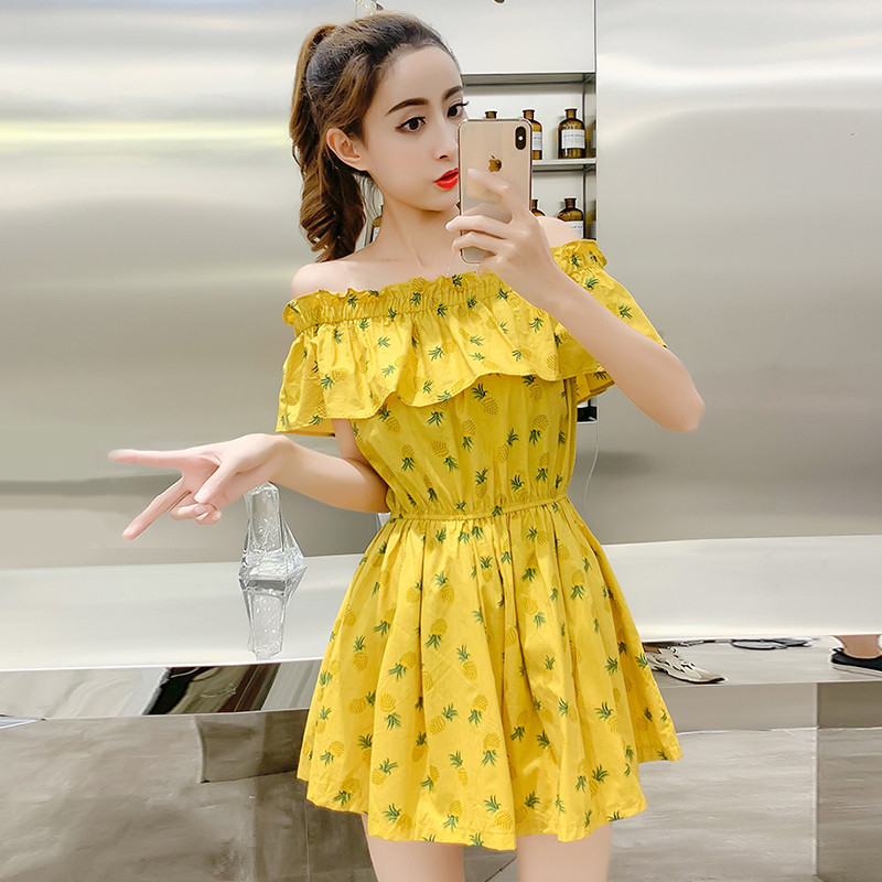 Rochie de dama actuala in doua culori alb si galben