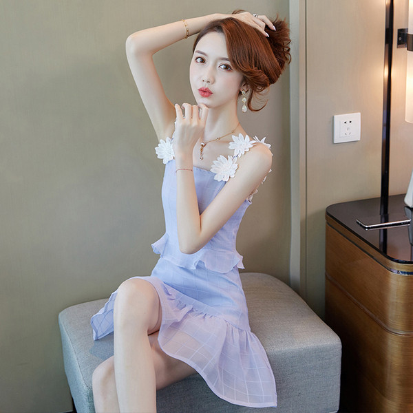 Rochie moderna de dama cu bretele albastre