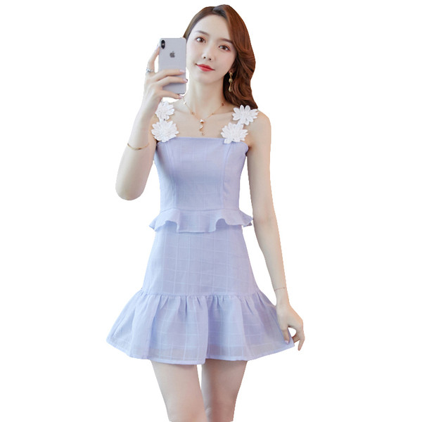 Rochie moderna de dama cu bretele albastre