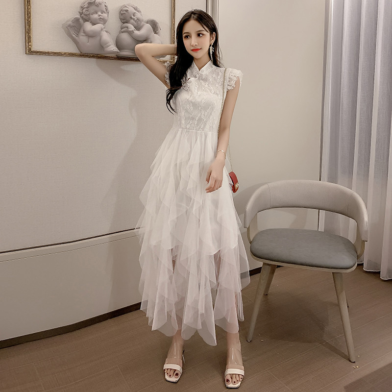 Rochie moderna de dama lunga cu tul si dantela