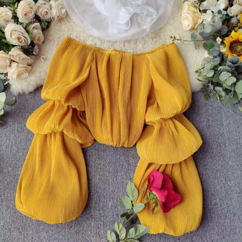 Camasa plisata dama cu umerii goi in mai multe culori