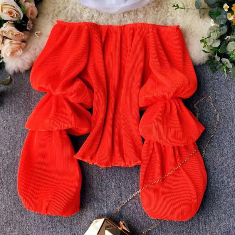 Camasa plisata dama cu umerii goi in mai multe culori