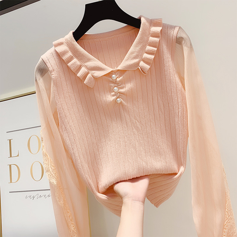 Γυναικεία μπλούζα με πέρλες και δαντέλα