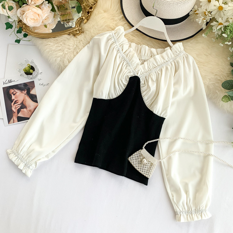 Női alkalmi ing hosszú ujjal és V-nyakkal