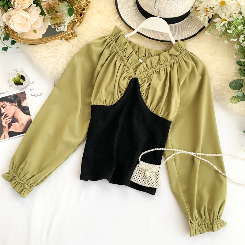 Női alkalmi ing hosszú ujjal és V-nyakkal