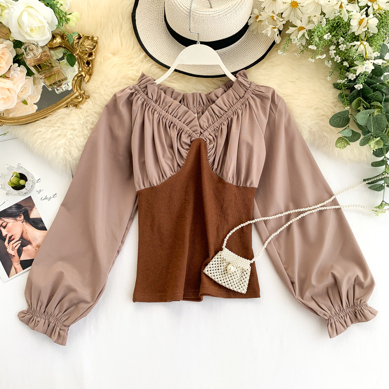 Női alkalmi ing hosszú ujjal és V-nyakkal