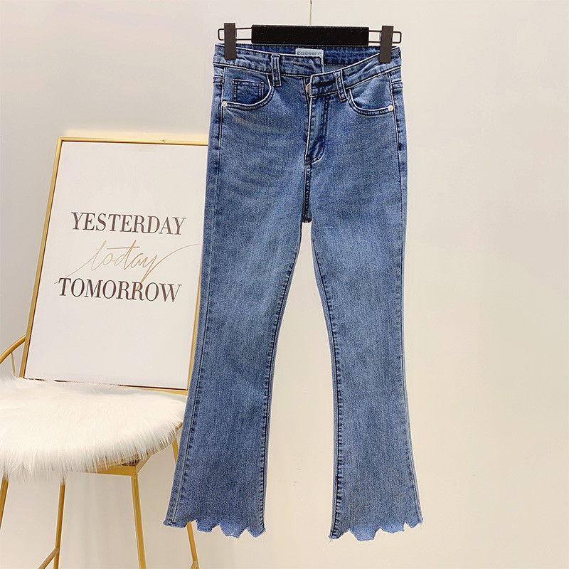 Γυναικεία μακρύ τζιν με ψηλή μέση σε μπλε χρώμα