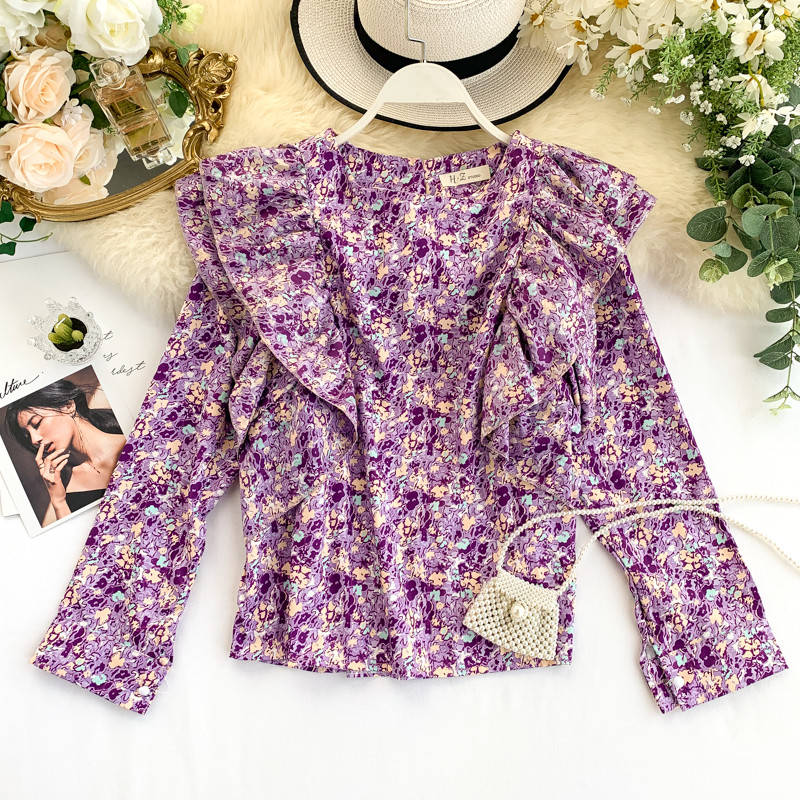 Női alkalmi ing színes mintával zöld és lila színben