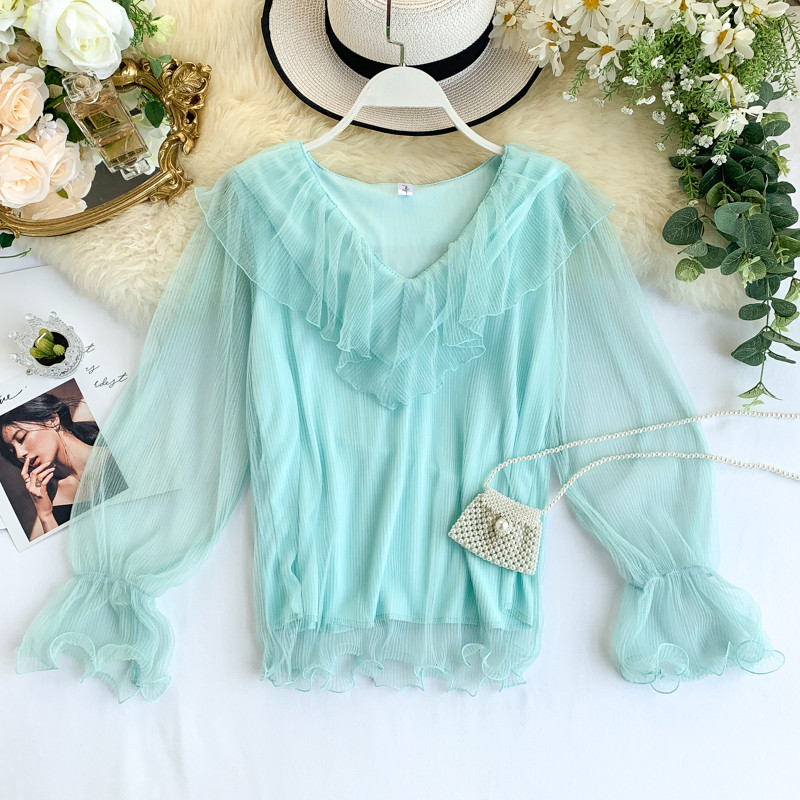 Bluză de damă modernă cu tul în cinci culori