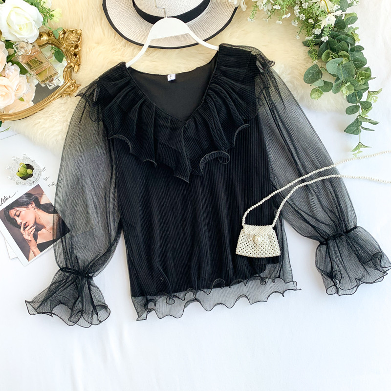 Bluză de damă modernă cu tul în cinci culori