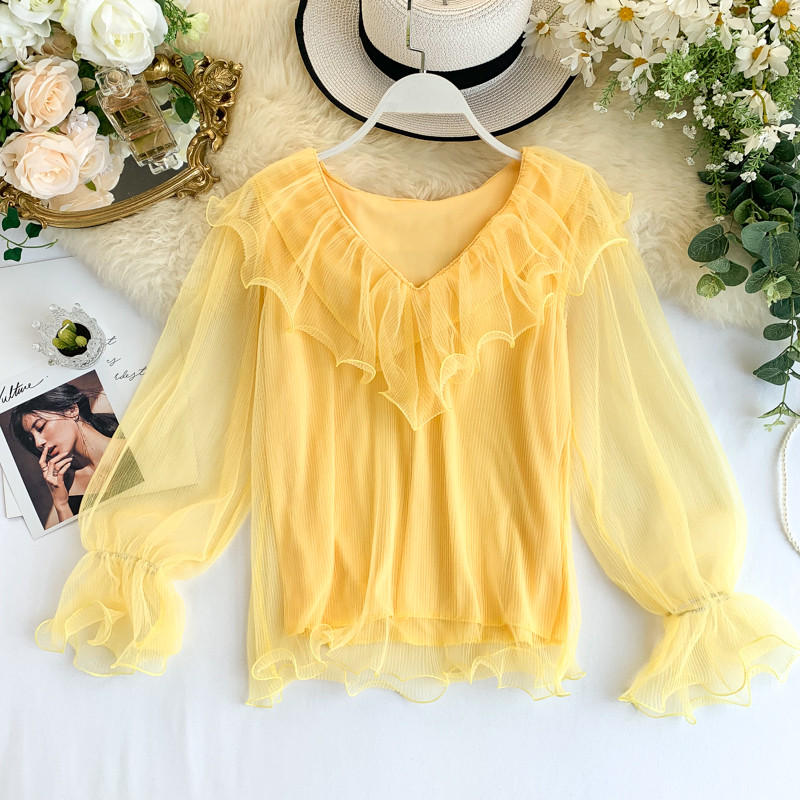 Bluză de damă modernă cu tul în cinci culori