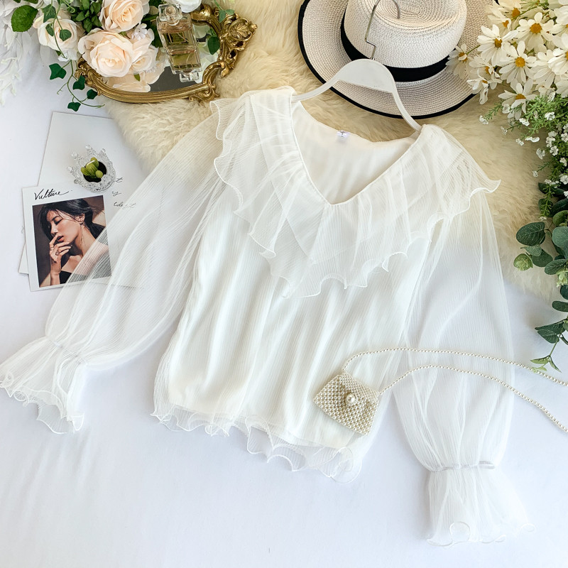 Bluză de damă modernă cu tul în cinci culori