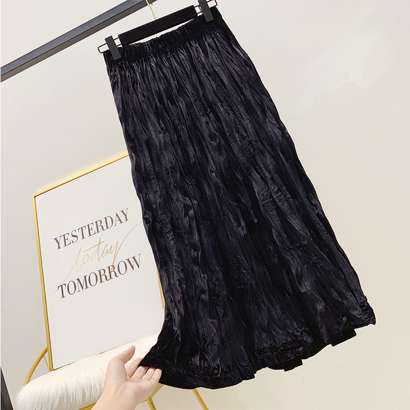 Stílusos női hajtogatott szoknya gumírozással több színben