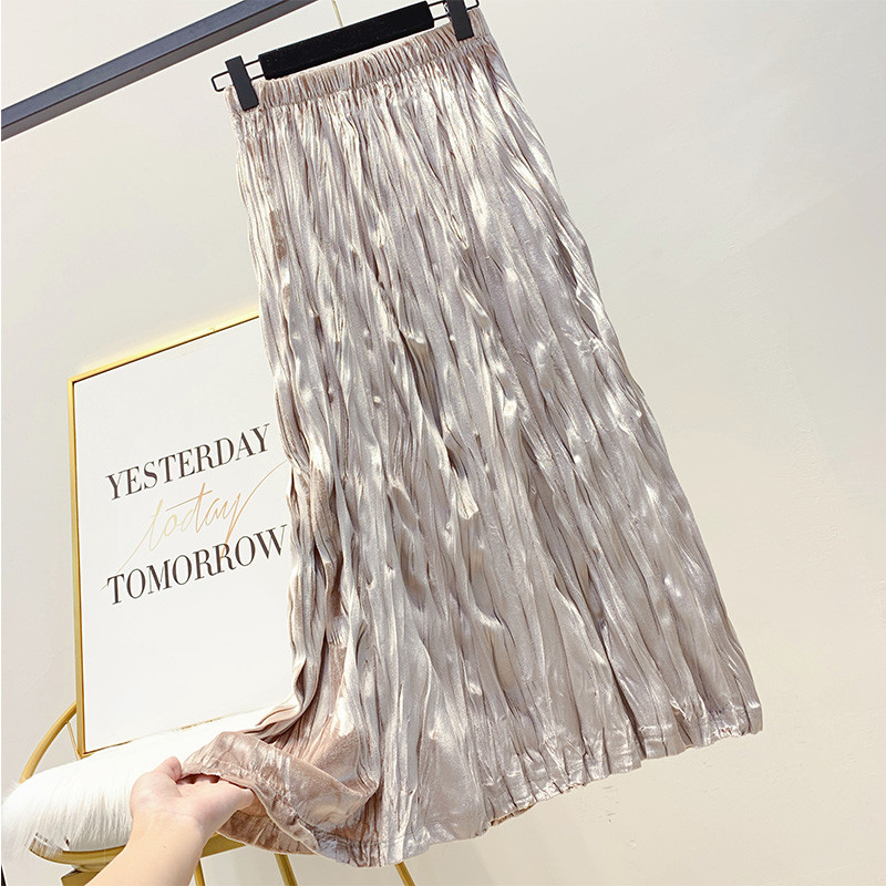 Stílusos női hajtogatott szoknya gumírozással több színben