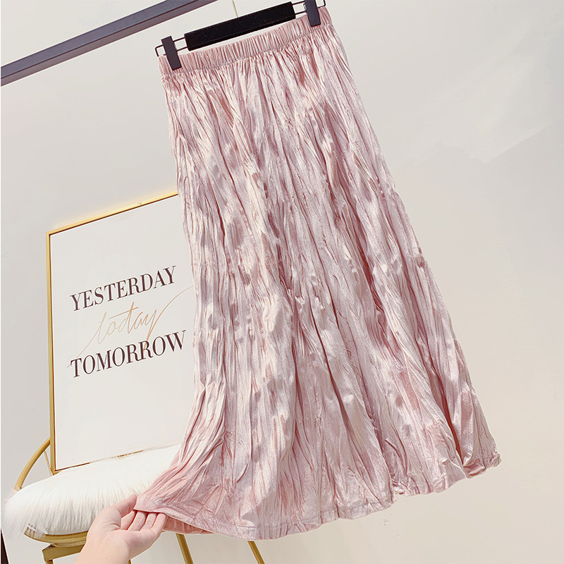 Stílusos női hajtogatott szoknya gumírozással több színben