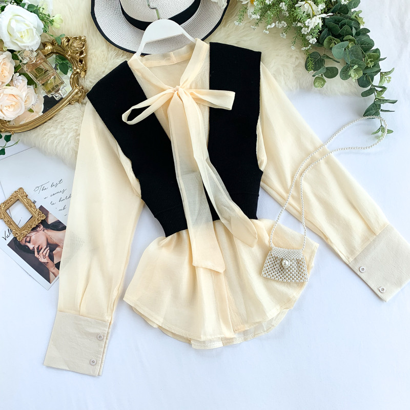 Cămașă modernă de damă cu panglică și mâneci lungi în mai multe culori