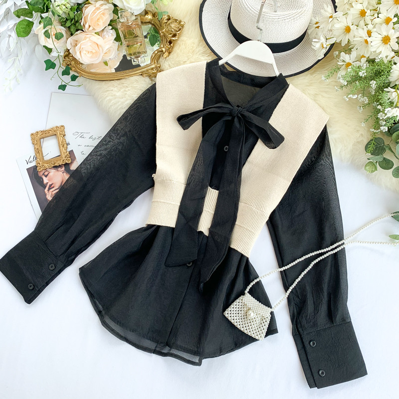 Cămașă modernă de damă cu panglică și mâneci lungi în mai multe culori