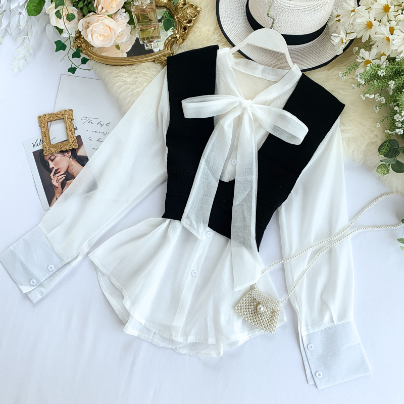 Cămașă modernă de damă cu panglică și mâneci lungi în mai multe culori