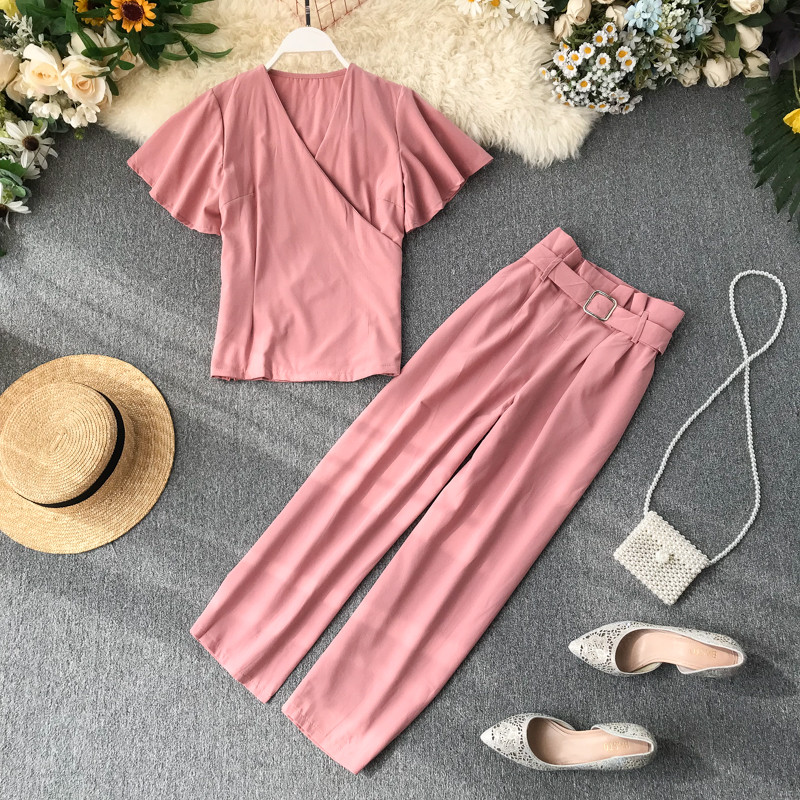 Set de dama zilnic din doua piese cu curea in mai multe culori