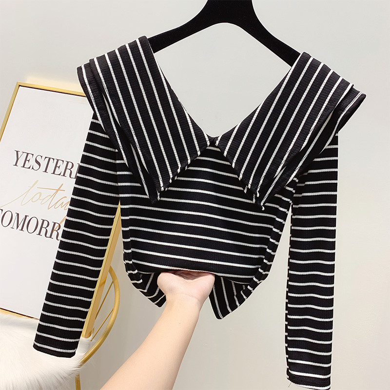 Bluză de damă modernă în dungi cu guler în mai multe culori