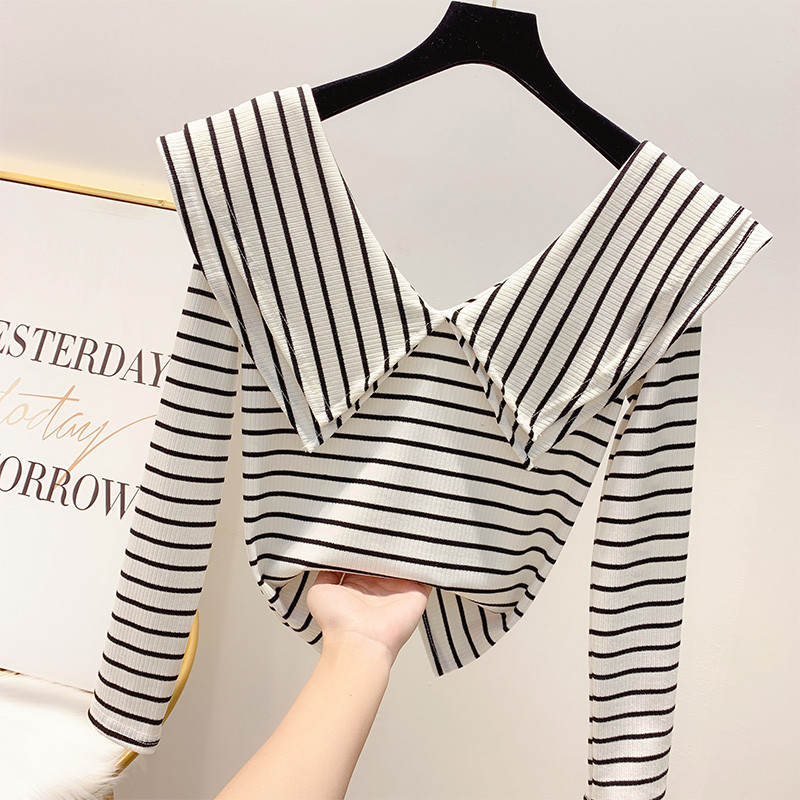 Bluză de damă modernă în dungi cu guler în mai multe culori