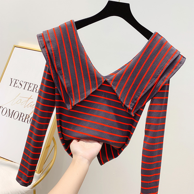 Bluză de damă modernă în dungi cu guler în mai multe culori