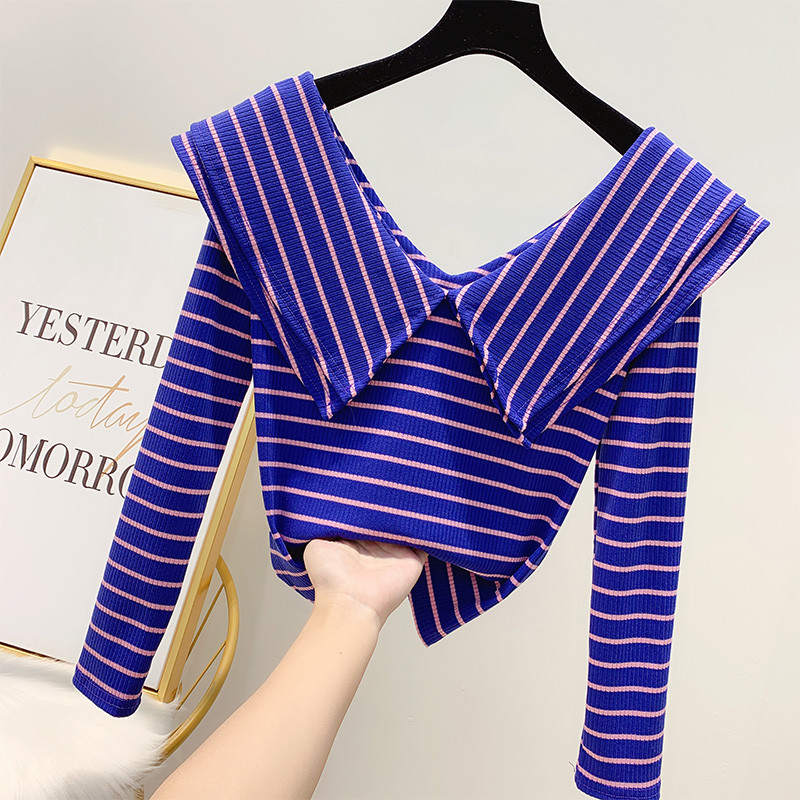 Bluză de damă modernă în dungi cu guler în mai multe culori