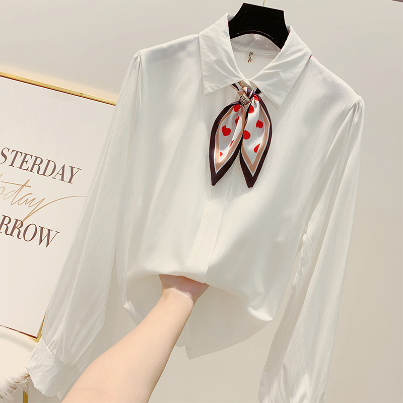 Cămașă modernă de damă cu eșarfă în trei culori