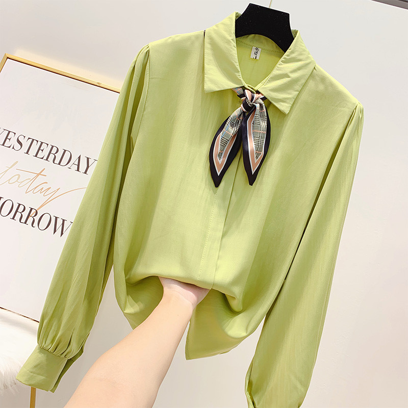 Cămașă modernă de damă cu eșarfă în trei culori