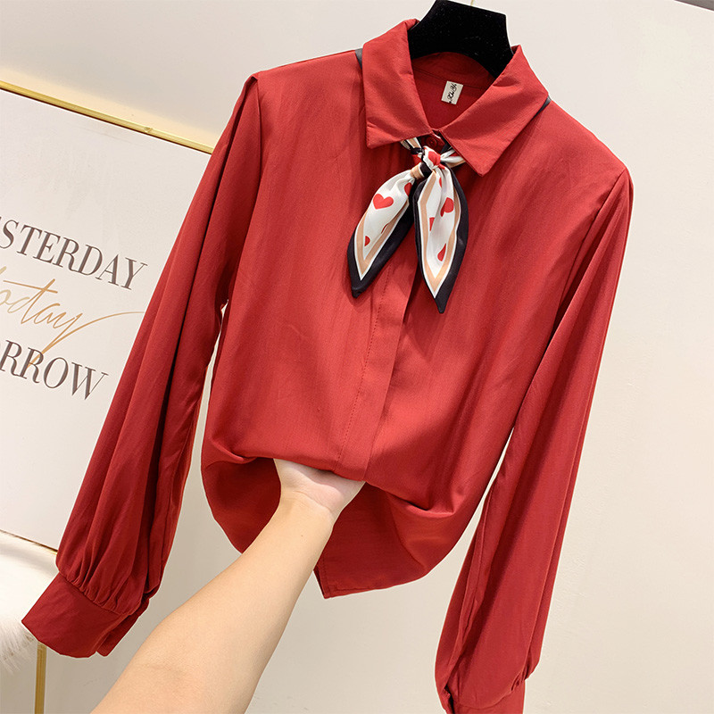 Cămașă modernă de damă cu eșarfă în trei culori