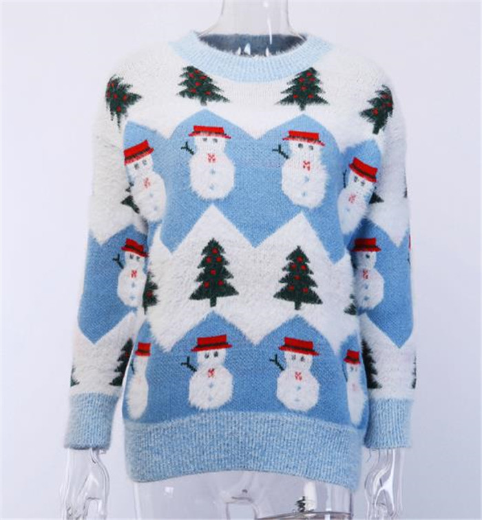 Pulover de iarnă de damă în roz, bej și albastru