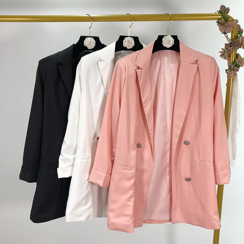 Дамско модерно сако с копчета и 3/4 ръкав в три цвята