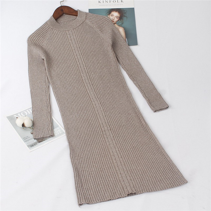 Rochie casual de dama cu maneci lungi si decolteu O in mai multe culori