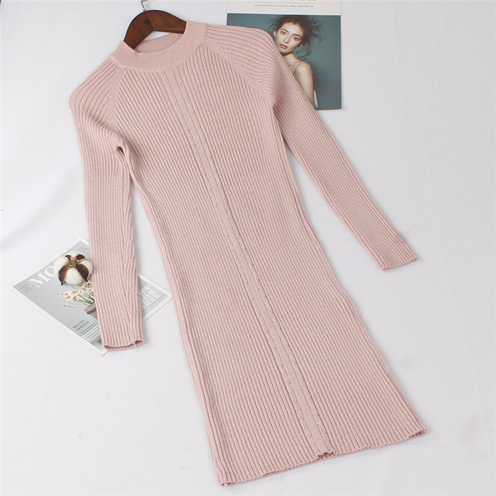 Rochie casual de dama cu maneci lungi si decolteu O in mai multe culori