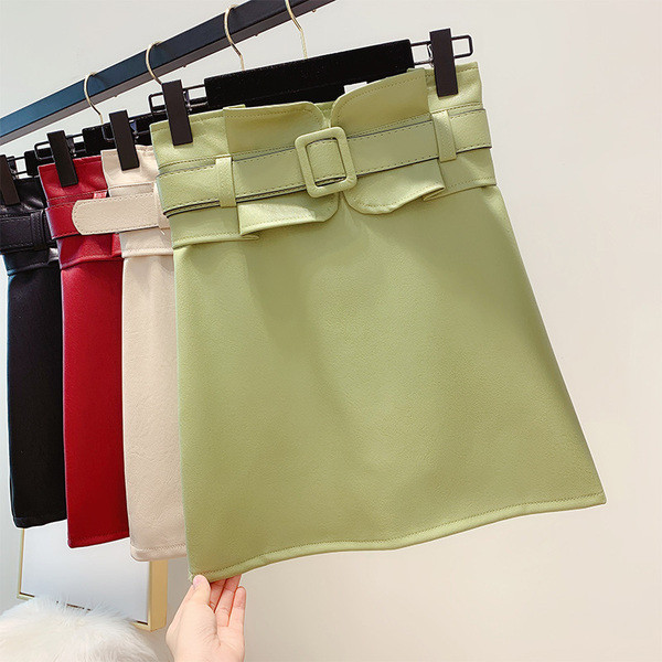 Fusta de dama eleganta cu talie inalta si curea in patru culori