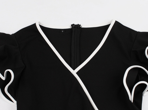 Rochie scurtă de damă modernă cu mâneci scurte de culoare neagră