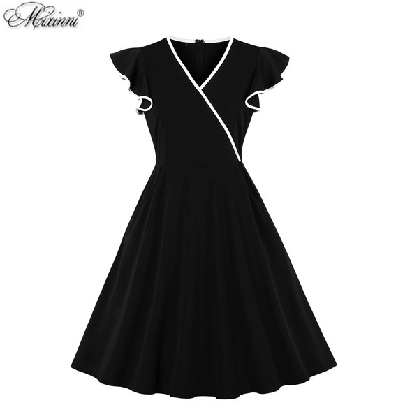 Rochie scurtă de damă modernă cu mâneci scurte de culoare neagră