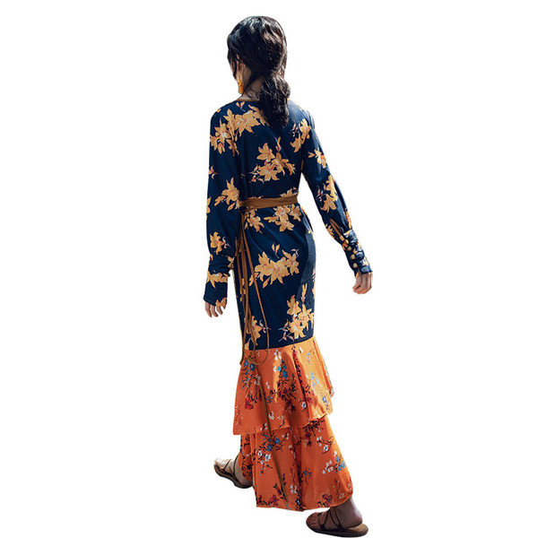 Rochie de dama decupata cu model floral in doua culori