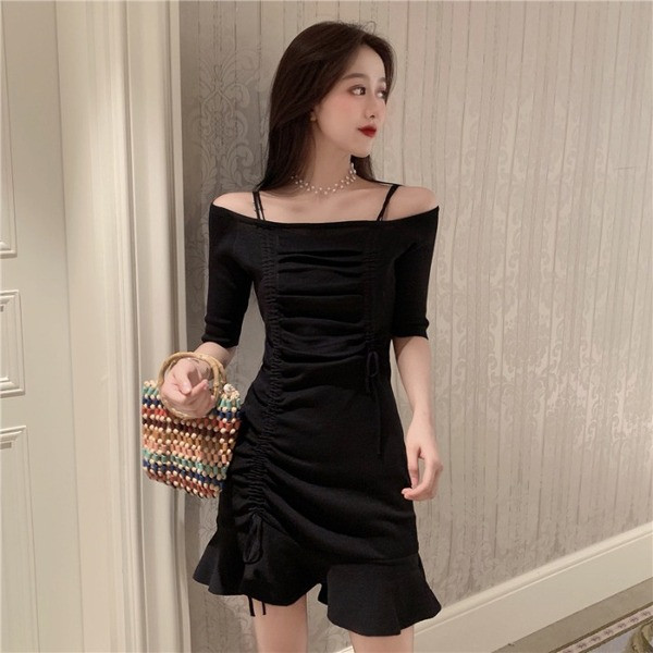 Rochie scurta de dama in doua culori cu cravate