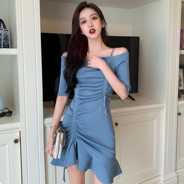 Rochie scurta de dama in doua culori cu cravate