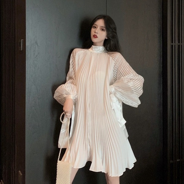 Rochie de dama moderna plisata cu maneci lungi