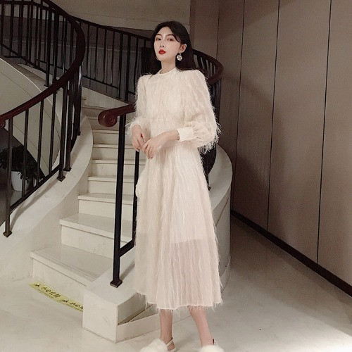 Rochie lunga de dama in doua culori cu maneci lungi