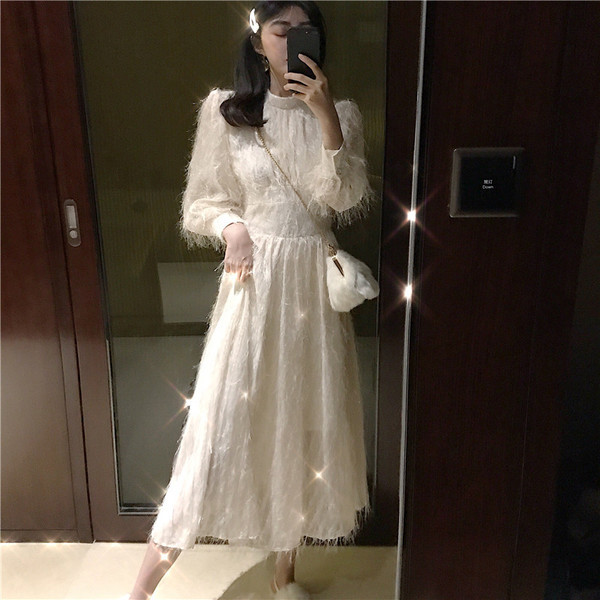 Rochie lunga de dama in doua culori cu maneci lungi