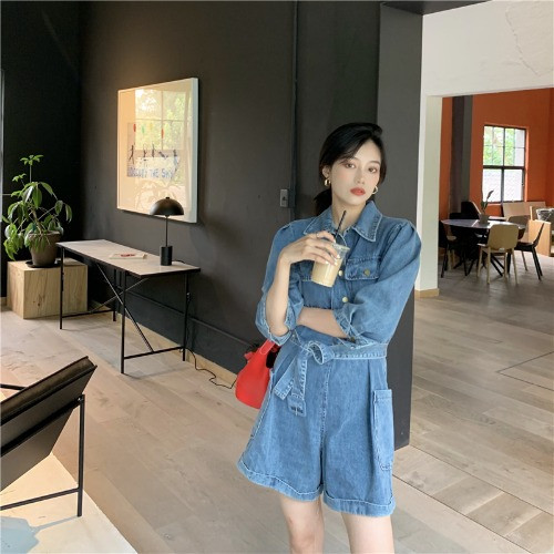 Μοντέρα γυναικεία ολόσωμη φόρμα σε μπλε χρώμα - ευρύ μοντέλο