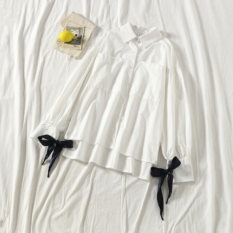 Cămașă modernă de damă cu panglici pe mâneci în două culori